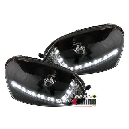 PHARES FEUX AVANTS DEVIL EYES DE JOUR DIURNES DRL NOIRS VOLKSWAGEN VW GOLF 5 (02384)