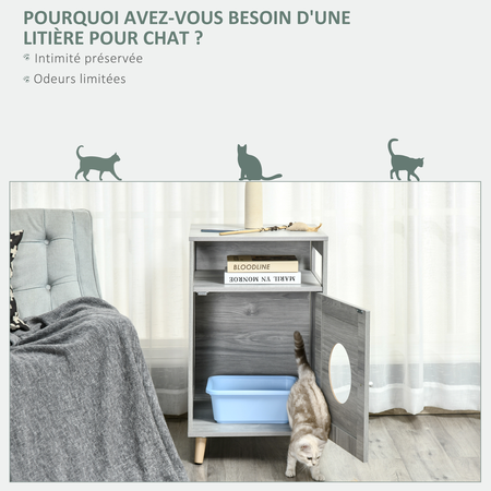 Maison de toilette pour chat aspect bois gris