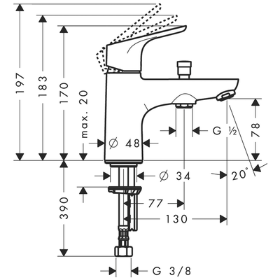 Mitigeur baindouche monotrou FOCUS cartouche à 2 vitesses - HANSGROHE - 31938000