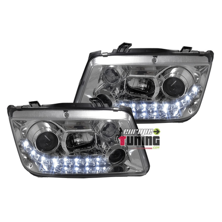 PHARES FEUX AVANTS CHROME DEVIL EYES BANDES LEDS VOLKSWAGEN VW BORA (00999)