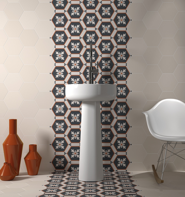 COIMBRA AVEIRO 30657 - Carrelage 17,5x20 cm hexagonal décoré aspect carreaux de ciment