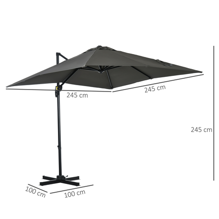 Parasol déporté carré inclinable dim. 2,45L x 2,45l x 2,45H m