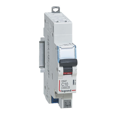 Disjoncteur phase + neutre DNX³ 4500 6kA arrivée bornes automatiques 1 module 1P+N 230V 10A - LEGRAND - 406782