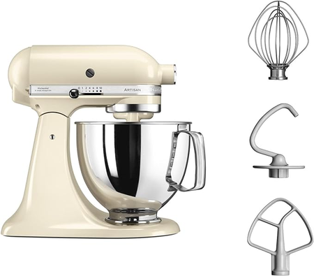 KitchenAid Robot Pâtissier Artisan 4,8 L Beige, Robot Cuisine Multifonctions avec Tête Inclinable et 4 Accessoires