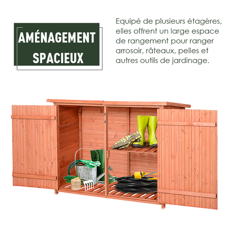 Armoire de jardin sur pied double porte étagère toit bitumé relevable sapin pré-huilé