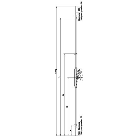 Crémone verrou F7,5 longueur 1200mm côte D 600mm à 3 galets - FERCO - G-13510-12-0-1