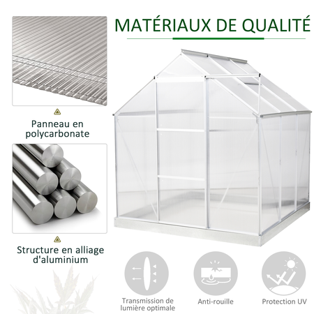 Serre de jardin aluminium polycarbonate fondation lucarne porte coulissante