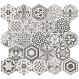HEXATILE - HARMONY B&W - Carrelage 17,5X20 cm Hexagonal patchworck décors mate blanc noir Taille 17.5 x 20 cm