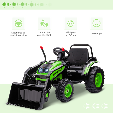 Tracteur tractopelle électrique enfant 6V effets lumineux sonores