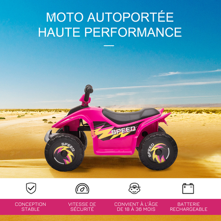 Quad électrique enfant - marche AV, AR - 6 V, V. max. 4,6 Km/h