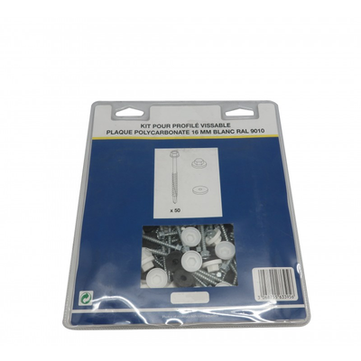 Kit pour profil  vissable plaque polycarbonate (50 pcs) - Coloris - Blanc, Epaisseur - 32 mm
