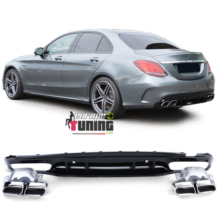 DIFFUSEUR NOIR AVEC SORTIES CHROME LIGNE AMG C63S MERCEDES CLASSE C W205 PH2 PACK SPORT (05484)