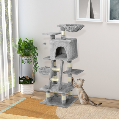 Arbre à chats griffoirs niche plateformes + échelle + hamacs + boule suspendue gris