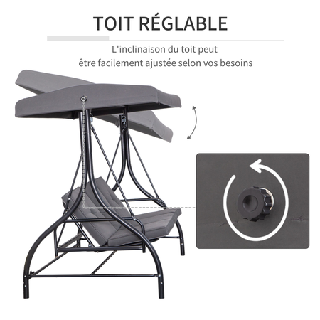 Balancelle de jardin 3 places convertible noir gris