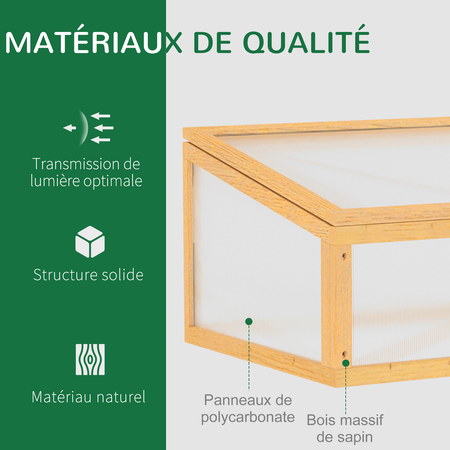 Mini serre de jardin toit ouvrable polycarbonate sapin pré-huilé