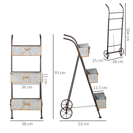 Jardinière chariot sur pied 3 niveaux style rural chic