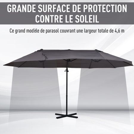 Parasol déporté grande taille inclinable acier polyester