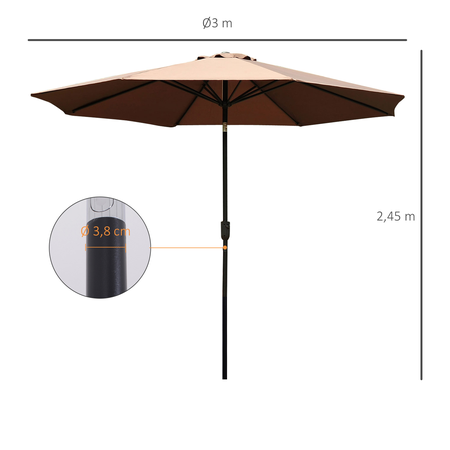 Parasol octogonal inclinable 3 m métal polyester 180 g/m²