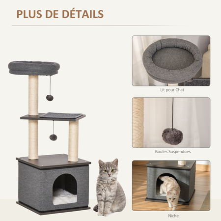 Arbre à chat avec griffoirs H104 cm gris