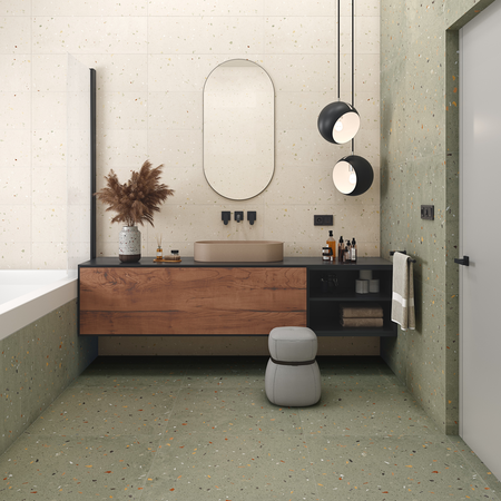 Croccante-R Menta - Carrelage aspect terrazzo 120x120 cm