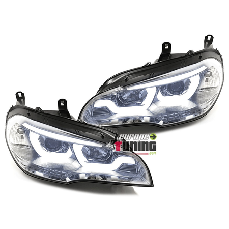 PHARES CHROME DRL ANGEL EYES ANNEAUX 3D FEUX DE JOUR BMW X5 E70 2007-2013 (05354)