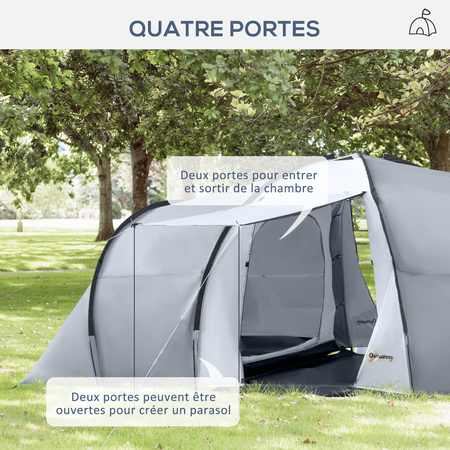 Tente de camping familiale 4-6 personnes 2 cabines rouge gris