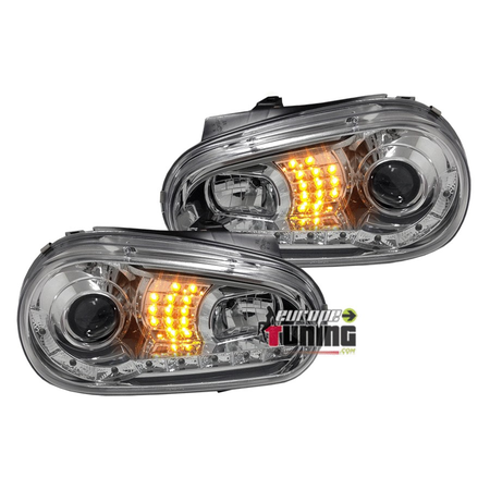 PHARES AVANTS FEUX DEVIL EYES LED CHROME VOLKSWAGEN VW GOLF 4 (13781)