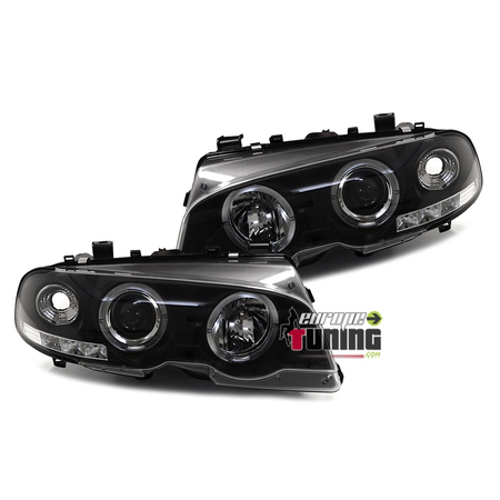 2 PHARES FEUX NOIRS ANGEL EYES ANNEAUX LED BMW SERIE 3 E46 2 PORTES 1999-2003 (00945)