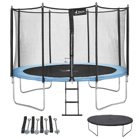 Kangui - Trampoline de jardin 366 cm + filet de sécurité + échelle + bâche de protection + kit d'ancrage | Normes EU | Montage facile