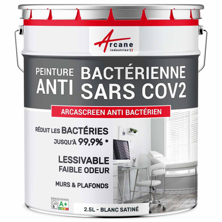 Peinture anti bactérienne, mur et plafond : ARCASCREEN ANTI-BACTERIEN-2.5 L Blanc-ARCANE INDUSTRIES