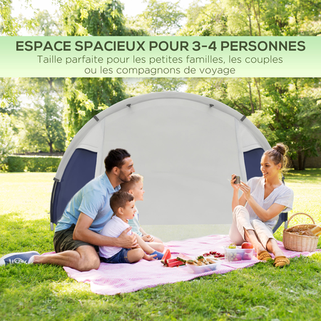 Tente de camping 3-4 personnes fibre verre polyester bleu gris