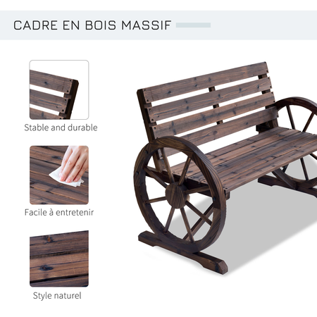 Banc de jardin 3 places style rustique chic bois sapin traité carbonisation