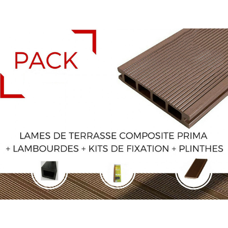 PACK 15 m² lame de terrasse composite Prima + ACCESSOIRES (3 coloris) 2200mm - Coloris - Gris anthracite, Epaisseur - 19 mm, Largeur - 12 cm, Longueur - 220 cm, Surface couverte en m² - 15