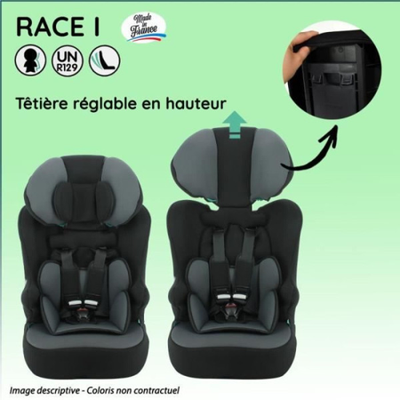 Siege Auto  ceinturé NANIA RACE I 76-140 cm R129 ‚Äì de 3 a 10 ans ‚Äì Tetiere régable - Base inclinable - Marron - Fabrication