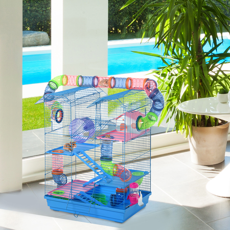 Cage pour Hamster Souris Petit Animaux Rongeur 47 x 30 x 59 cm Bleu