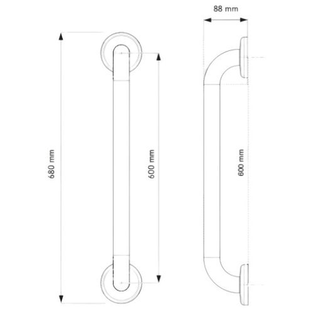 Barre de relèvement en inox poli D32 L600mm pour PMR - AKW - 1262