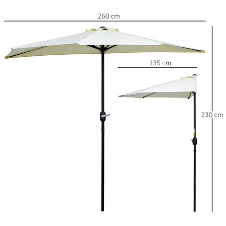 Demi parasol balcon avec manivelle acier polyester