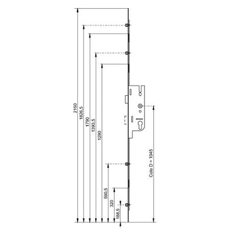 Crémone à larder EUROPA axe 40mm 4 galets carré 7 longueur 2150mm - FERCO - 6-33162-01-0-1