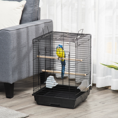 Cage à oiseaux portable avec accessoires noir
