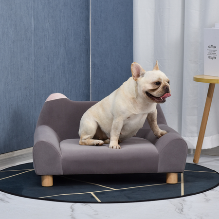 Lit canapé chien chat design dossier oreilles velours gris