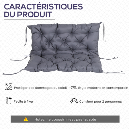 Coussin banc de jardin ou balancelle gris