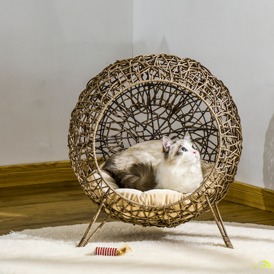 Panier chat lit chat cosy avec coussin grège