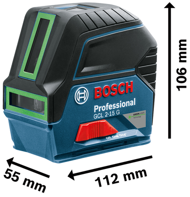 Laser points et lignes GCL 2-15 G Professional + 3 piles 1,5V + coffret - BOSCH - 0601066J00
