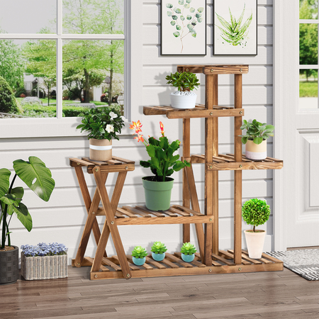 Étagère à fleurs en bois - porte plante bois 6 tablettes bois sapin