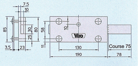 Serrure blindée de rideau métallique à cylindre rond dimension 190x80mm acier zingué - VIRO - VIR4201