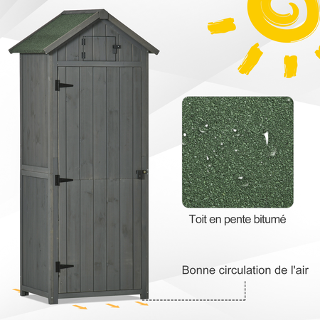 Armoire de jardin 3 étagères 2 portes loquets bois sapin