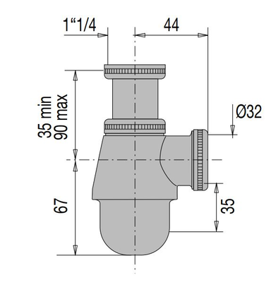 Siphon de lavabo déporté - diamètre 32 mm - gain de place - Connectic  VALENTIN