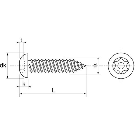 Vis à tôle tête bombée 6 lobes inviolable avec téton central A2 ISO 7380 4,8X32 - ACTON - 628104,8X32