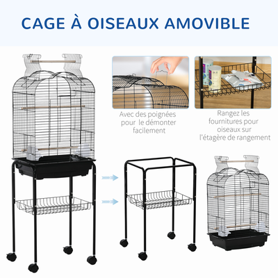 Cage à oiseaux volière amovible sur roulettes avec accessoires