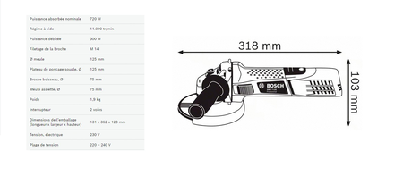 Meuleuse d'angle 125mm GWS 7-125 720 W en boite carton - BOSCH - 060139400B